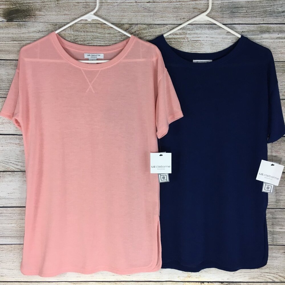 2 Liz Claiborne Weekend Tunic Tops Pink Blue Women's Medium